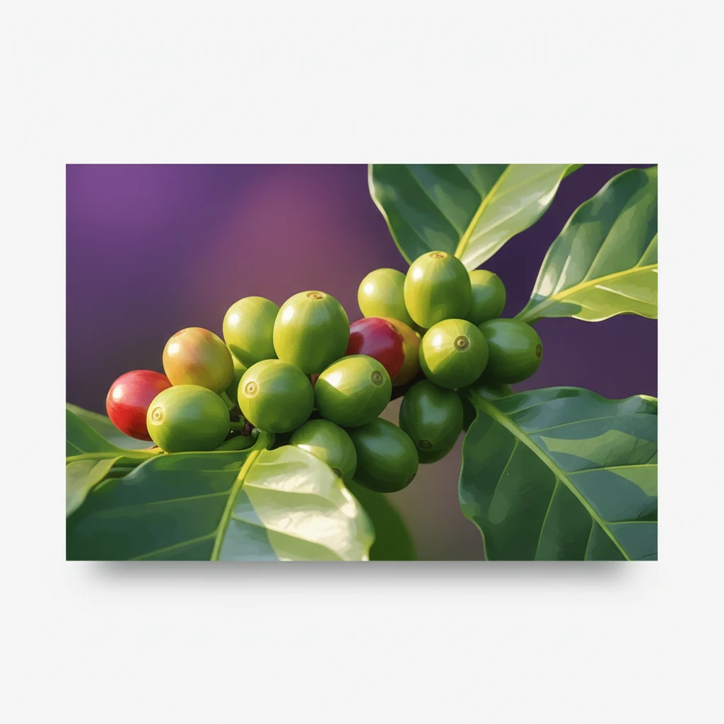 Fresh green coffee cherries on a branch - green coffee extract source